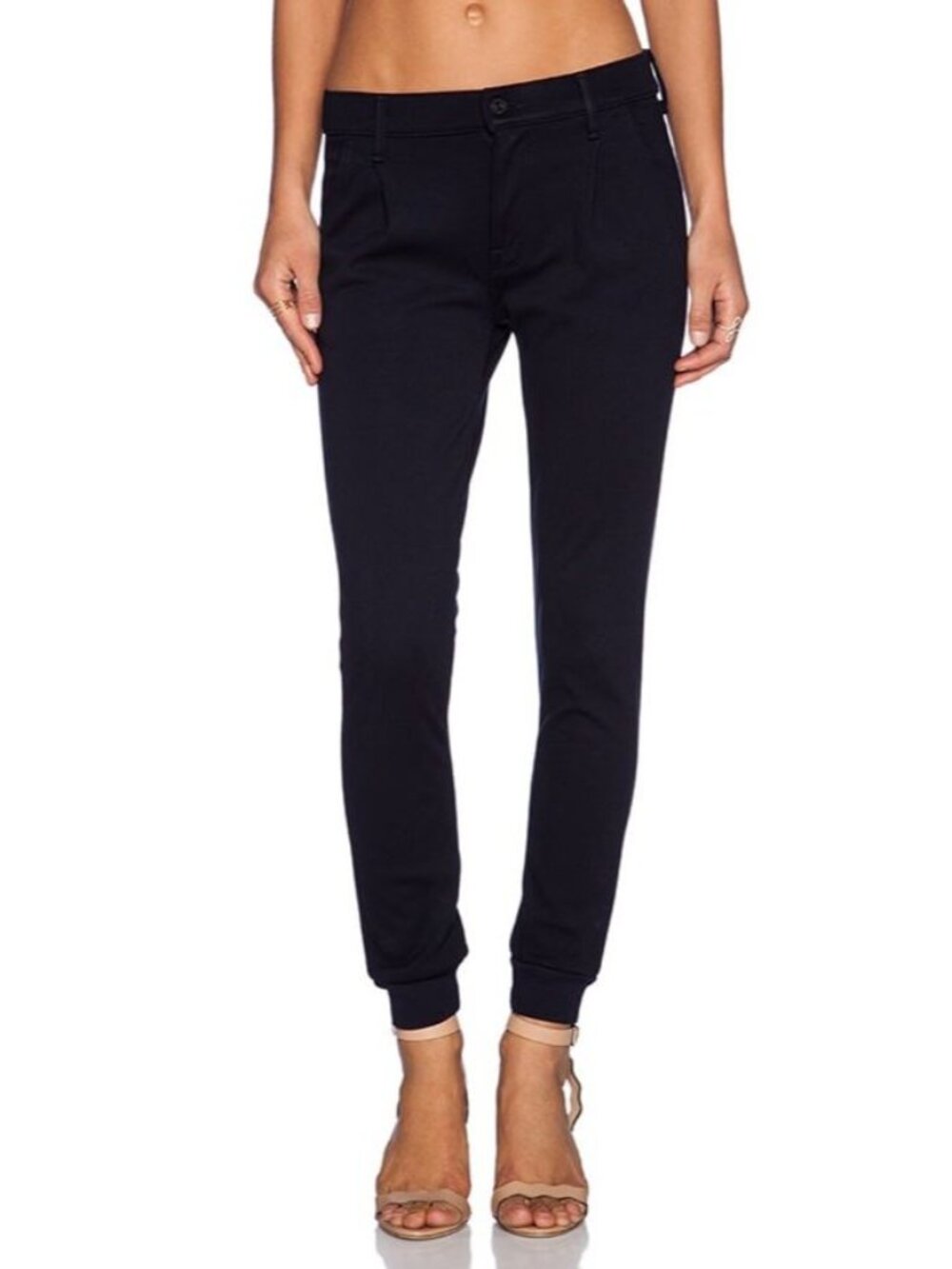 MOTHER Women 30 The Pleated Trainer Pant Jogger Coated Black Fabric Stretch